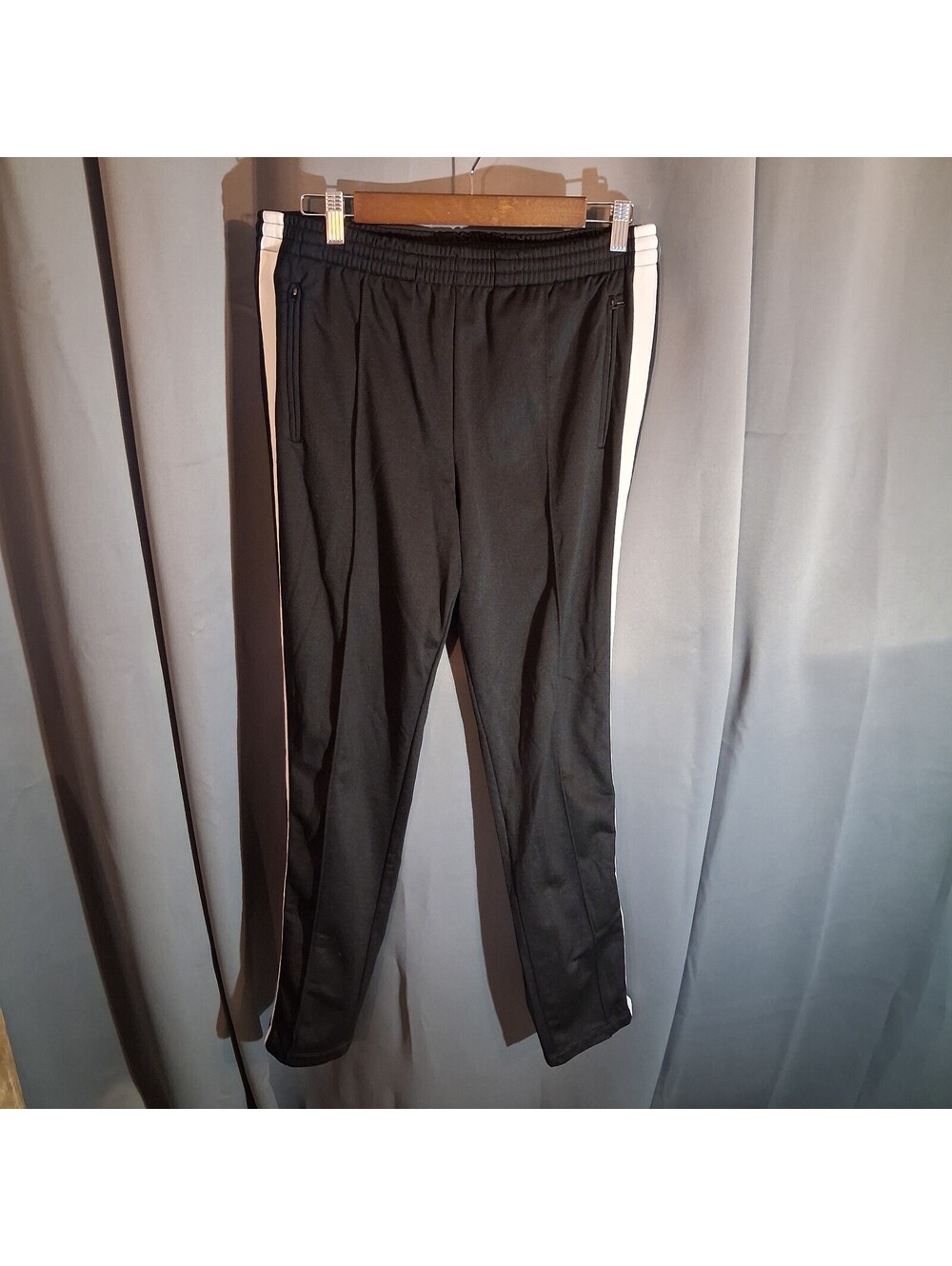 No Boundaries Black Polyester Track Pants with White Side Stripes, Size M